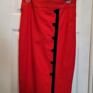 Retro Red Black Buttoned Pencil Skirt